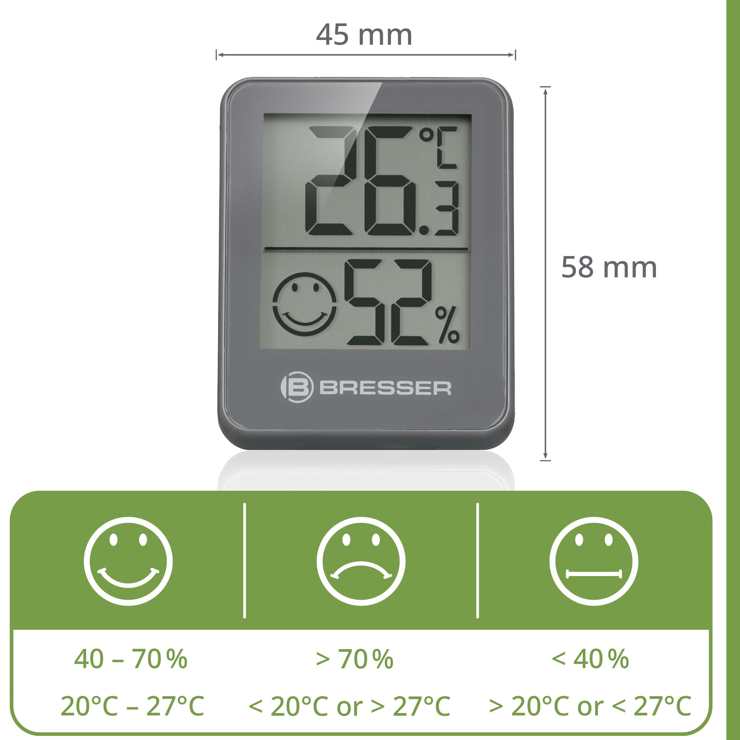 Bresser 6er Set Thermometer Hygrometer - Digitales Raumthermometer für Kontrolle Innenraum Luftfeuchtigkeit, Kühlschrankgeeignet, Wandmontage und Magnet, Schimmelvorbeugung - Indikator Smiley, Grau 5