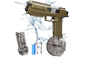 DEMOLIKE Electric Water Gun Automatic Squirt Guns, 32ft Range, 500cc Capacity, Rechargeable Squirt Guns Water Soaker for Adults & Kids, Swimming Pool Beach Outdoor Party Games (Brown)