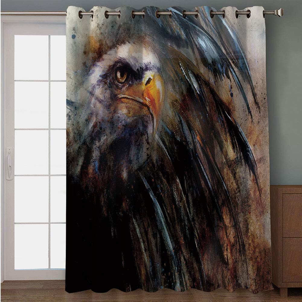 Iprint Blackout Patio Door Curtain Eagle Painting Style Bird With