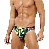 Arjen Kroos Men's Swim Briefs Sexy Low Rise Printed Bikini Adjustable Drawstring Swimwear