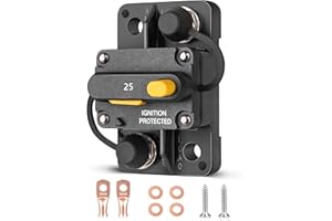 RED WOLF 25A Circuit Breaker Manual Reset, Mid Range Mini Fuse DC 12-32V, #10-32 Stud for Marine Boat Truck Trolling Car Elec