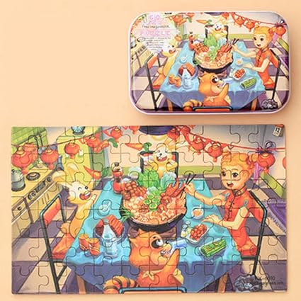 Leoie 60pcs Childrens Wooden Puzzles Baby Early Education Educational Toys Gift with Storage Box 3#