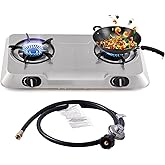 Propane Gas Cooktop 2 Burner Gas Stove Portable Stainless Steel Stove Auto Ignition Camping Dual LPG for RV, Apartment, Outdo