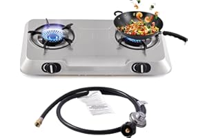 FORIMO Propane Stove 2 Burner Gas Stove,Portable Stainless Steel Stove,Auto Ignition Camping Dual LPG for RV, Apartment, Outdoor