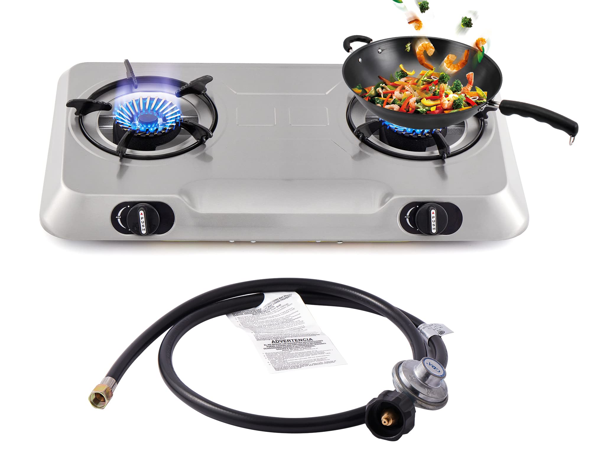 Propane Stove 2 Burner Gas Stove,Portable Stainless Steel Stove,Auto Ignition Camping Dual LPG for RV, Apartment, Outdoor