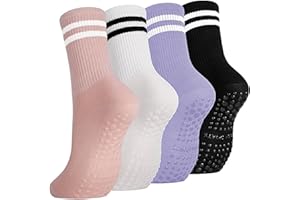 4 Pairs Yoga Pilates Socks with Grips for Women, Grippy socks Non Slip Grip Sock for Pilates Sports
