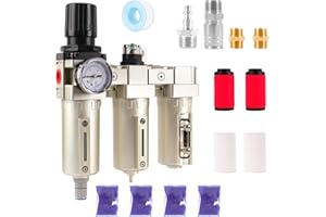 NEPIKE 1/2" NPT Industrial Grade 3 Stage Air Compressor Drying System, 0-240 PSI, Particulate & Coalescing Filters, Auto Drain Air Compressor Water Separator System Filter Oil for Paint Spray＆ Plasma Cutter