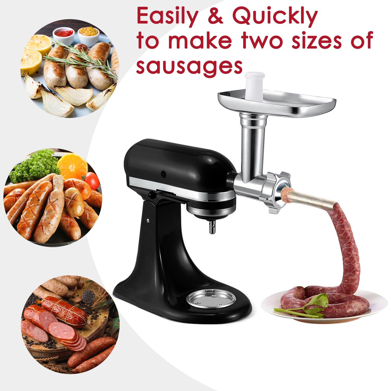 Metal Grinder Attachment for KitchenAid Stand Mixers, Meat Grinder Attachment, Sausage Stuffer, Food Grinder Attachment, Mixer Attachments for KitchenAid, Silver(Mixer Not Included)
