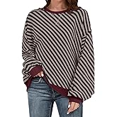 UEU Women's Striped Oversized Sweatshirt Long Sleeve Crewneck Shirts Y2K Pullover Hoodies 2025 Fall Fashion Outfits Clothes