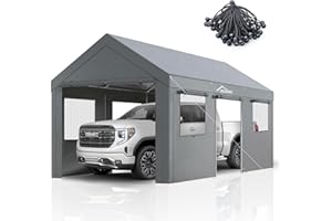 Acepic Carport 10x20ft Heavy Duty Carport Features Roll-up Windows & Doors, Portable Garage with UV Resistant Waterproof All-Season Tarp for Car, Truck, Boat