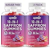 2 Pack Saffron Supplement Gummies, 10-in-1 Cortisol Supplement with Saffron 88.5mg, Magnesium, Rhodiola Rosea, Ashwagandha, L-Theanine, St. John's Wort, for Zzz, Calm, Focus, Relaxation, 120 Count