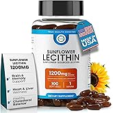 TRUEMED Organic Sunflower Lecithin 1200mg β Soy-Free Lecithin Supplement for Brain, Heart, Nerve & Liver Support, Cognitive Health, Non-GMO β 100 Softgels (Made in USA)
