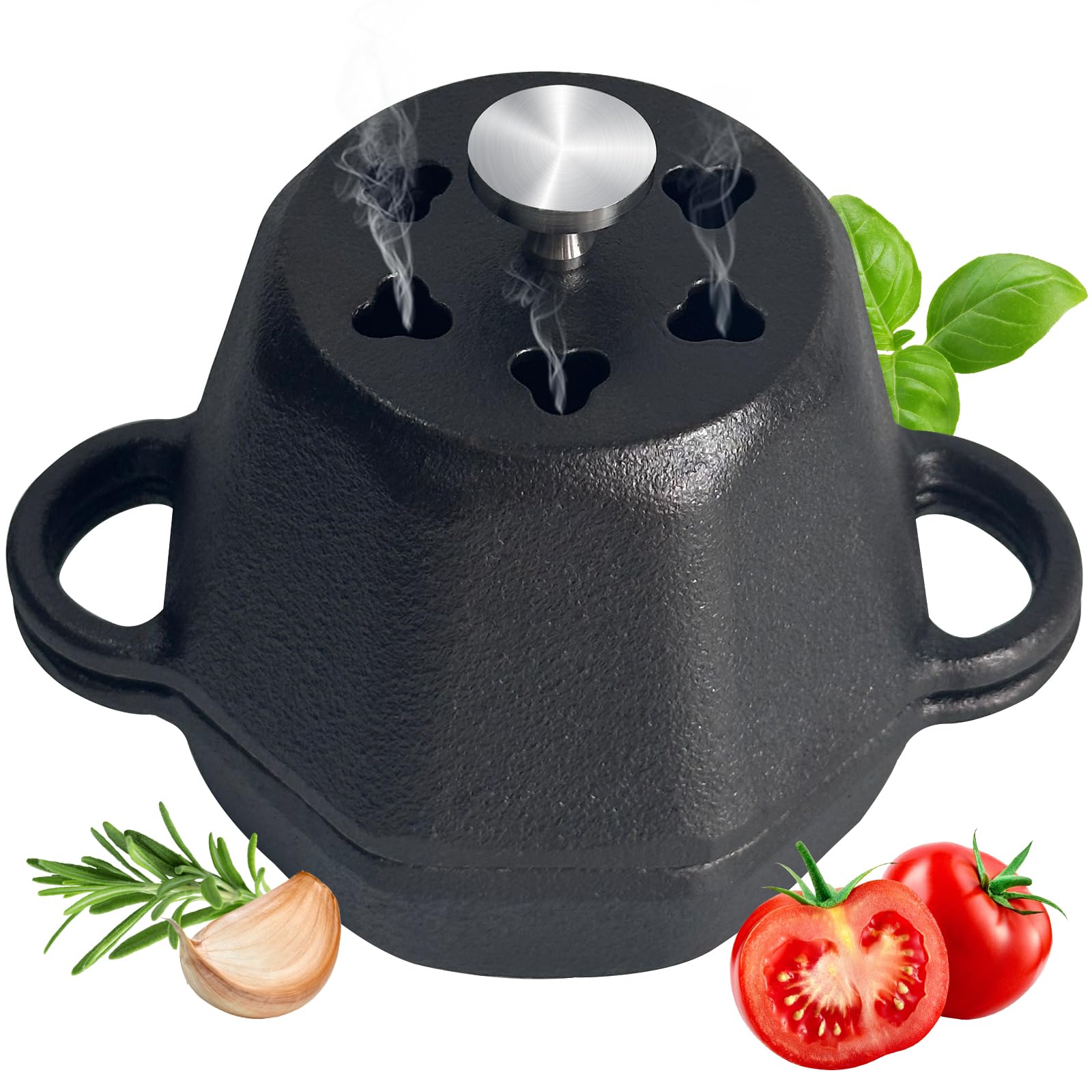 Photo 1 of BOLVOUD Mini Dutch Oven Pot & Cast Iron Smoker Garlic Roaster, Pre-Seasoned Cast-Iron Garlic Roaster with Lid, Garlic Confit Pot, Garlic Baker Garlic Cooker for Oven Grill Stove, Small Smoker Box