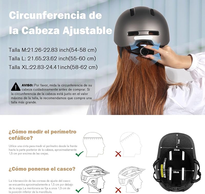 Casco de Bicicleta, Casco Urbano Commuter, Elegante Casco de Bicicleta para Hombre y Mujer, para Ciclismo, Trekking, Ciudad, Scooter, Casco Ajustable (Titanio, L:55-60CM)