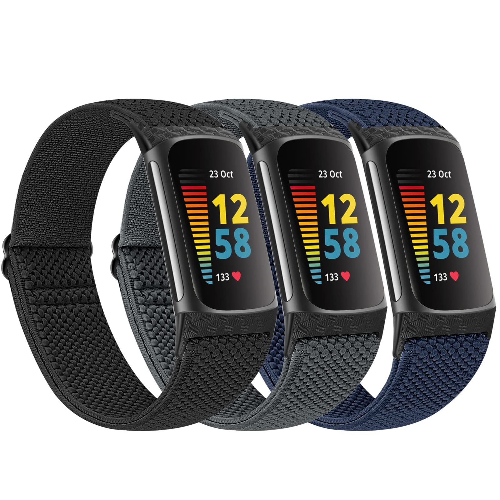 Huamanlou Elastic Sport Strap Compatible with Fitbit Charge 6 Strap/Fitbit Charge 5 Strap Women Men, Soft Adjustable Breathable Nylon Replacement Wristband for Fitbit Charge 6/Fitbit Charge 5