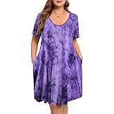 ZENNILO Women's Plus Size Swing Dress with Pockets Casual Summer Dresses V Neck Short Sleeve T Shirt Dress for Women