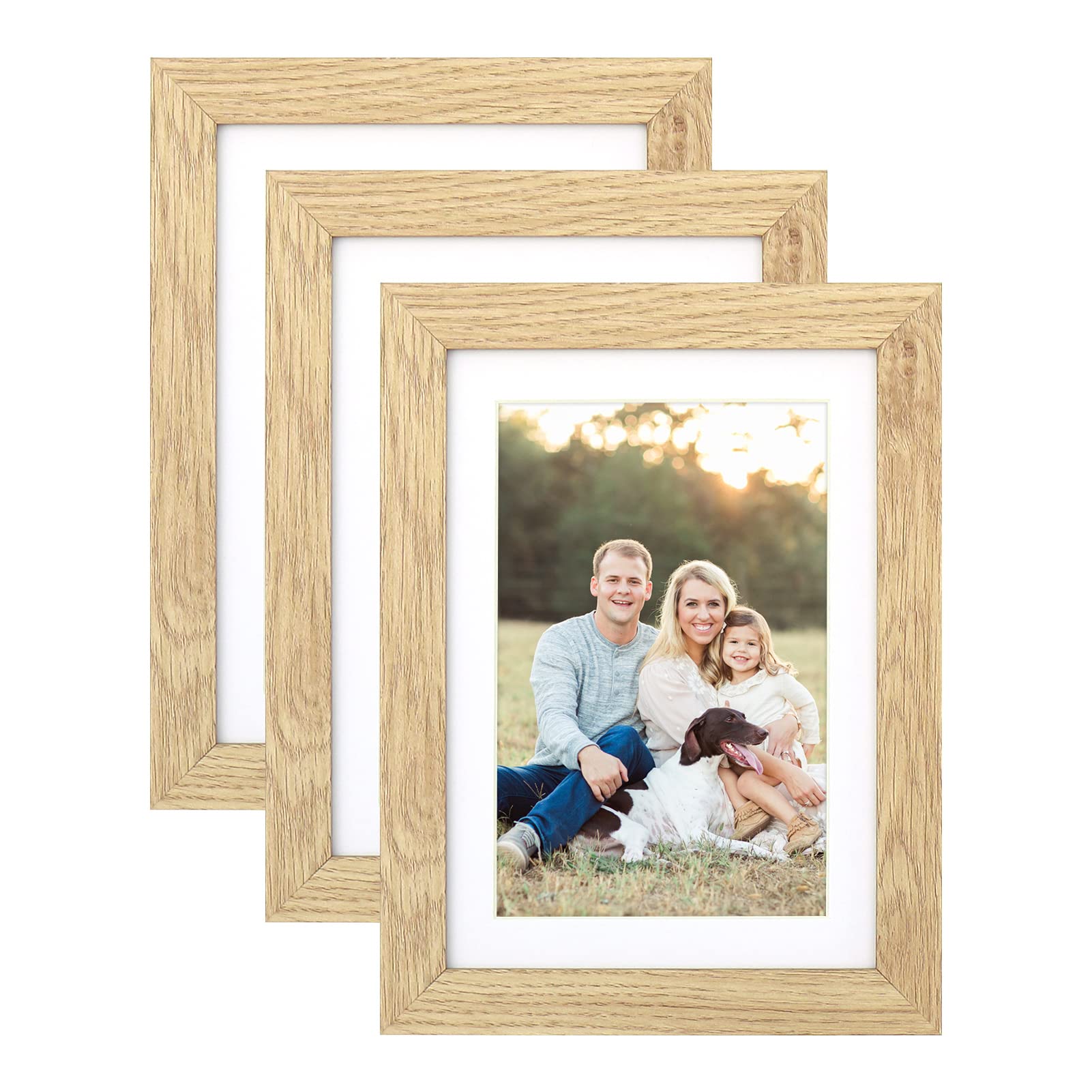 13 x 18 cm Picture Frames Set of 3,MDF Wood 5 x 7 inch Photo Frames with Plexi-glass for Pictures 10x15 with Mat or 13x18 without Mat, Tabletop and Wall Mounting Display — image 1