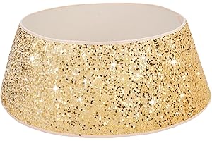 QYJINLIDA Christmas Tree Collar 24 Inch Sequin Christmas Tree Skirt for Winter Holiday Luxury Christmas Tree Collars for Artificial Trees Halloween Tree Base Cover for Home Party Decoration(Gold, Medium)