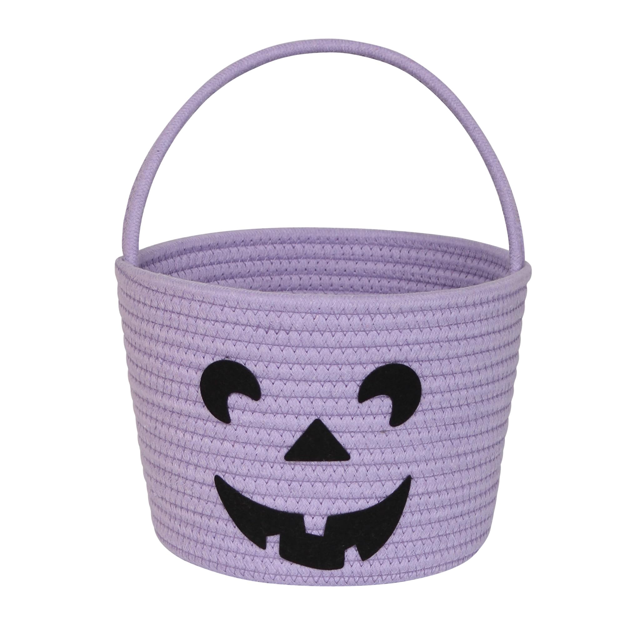 Photo 1 of WILLITAT Halloween Pumpkin Basket for Kids, Trick or Treat Candy Bucket, Small Woven Boo Spooky Ghost Basket, Cute Cotton Rope Baby Fall Gift Bin, Halloween Decorations, Purple