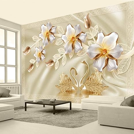 Amazon Sdsxt 3d壁壁画壁紙シルクスワン花ジュエリーテレビの背景壁紙家の装飾リビングルームの絵画 430cm W X300cm H ウォールステッカー オンライン通販