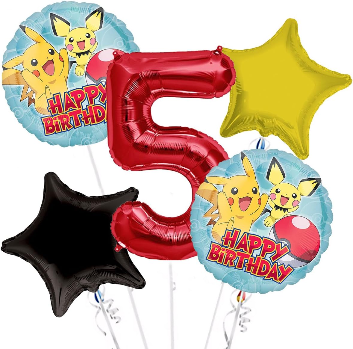 Party Supplies Pokemon Pikachu Happy Birthday Balloon Bouquet 5th Birthday 5 Pcs Party Supplies Balloons