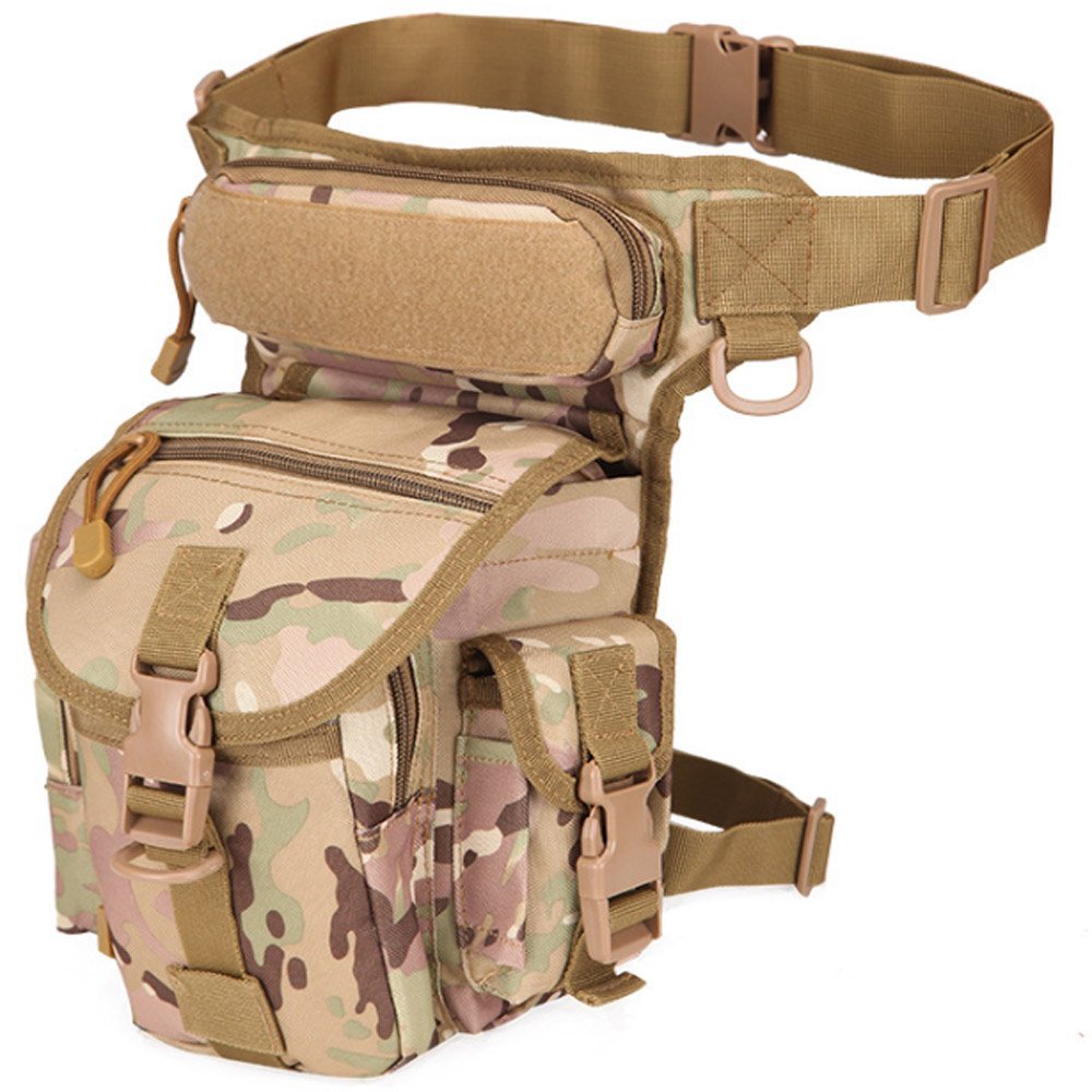 Rullar Multi-Purpose Hiking Waist Fanny Pack Tactical Military Drop Leg Bag Running Backpack Outdoors Camping Motorcycle Bike Cycling Pouch Shoulder Bag Camouflage