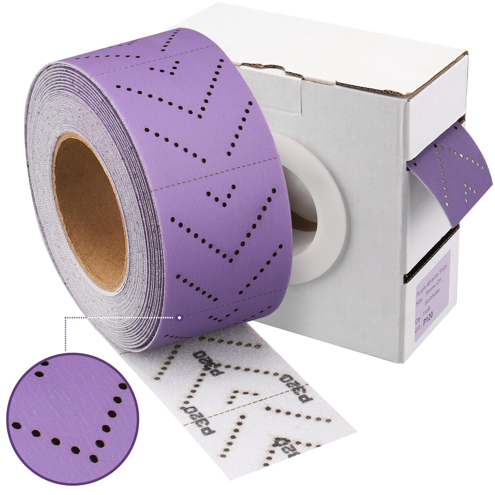 Shineboc Purple Ceramic 80 Grit Sandpaper Roll, 70mm x 12m, Hook & Loop Multi-Hole Continuous Roll for Automotive, Wood, Metal Sanding