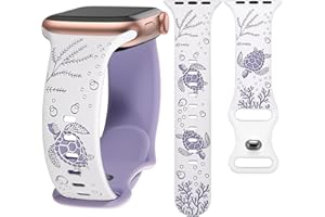 HMFCBFSS Sea Turtle Engraved Band Compatible with Apple Watch Band Women Men 38mm 40mm 41mm 42mm 44mm 45mm 46mm 49mm Two-Tone