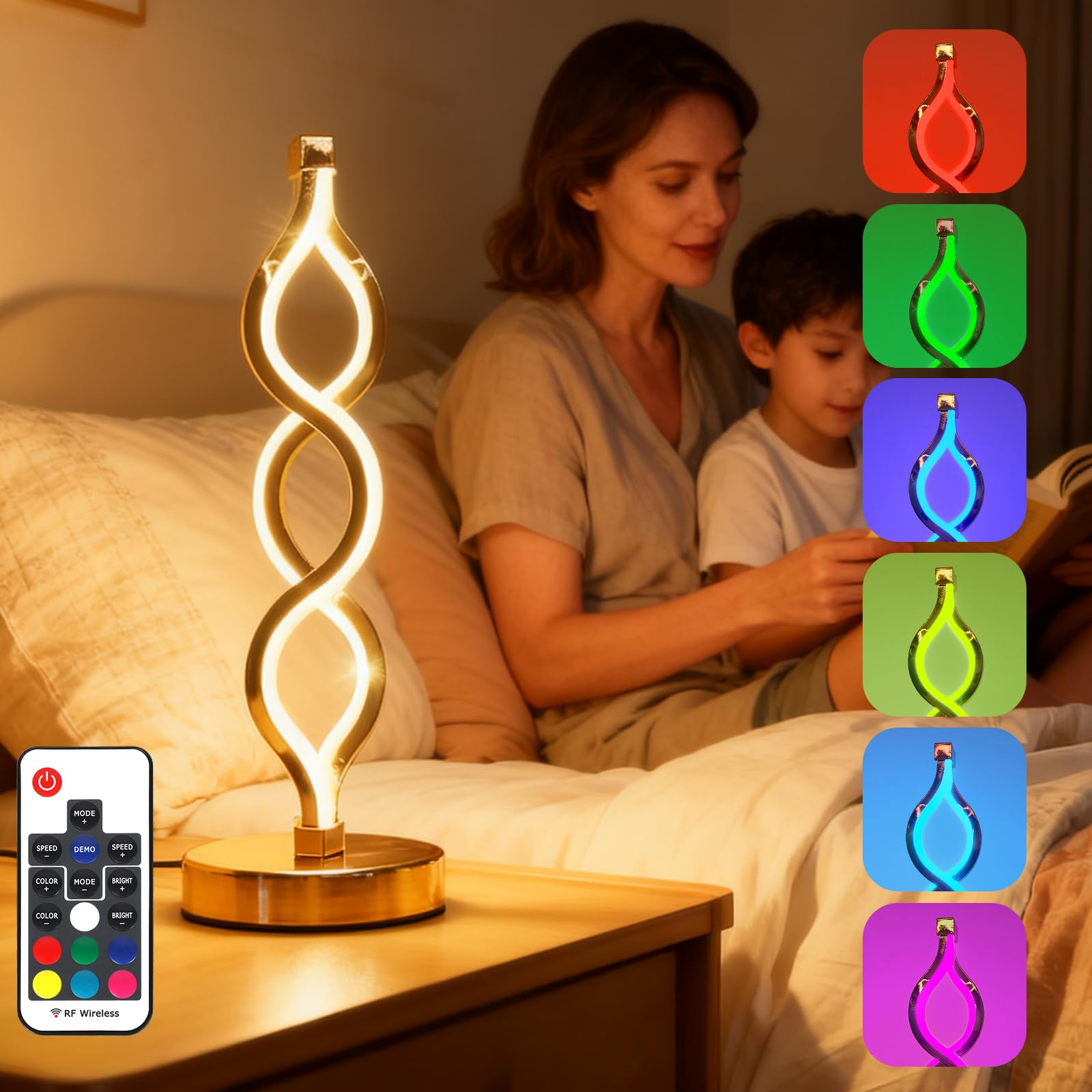 NEWNEN LED Table Lamp, RGB & Warm White LED Desk Lamp, Dimmable Nightstand Lamps with 18 Light Modes, Table lamp for Bedroom, Bedside, Office, Living Room, Stylish Home Room Decor
