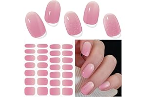 DUKASOU Semi Cured Gel Nail Strips (Shiny Peach Pink), 28 pcs UV Gel Nail Stickers for Women Work with Any UV Lamps, Salon Quality Nails Wraps for Home DIY Nails Art