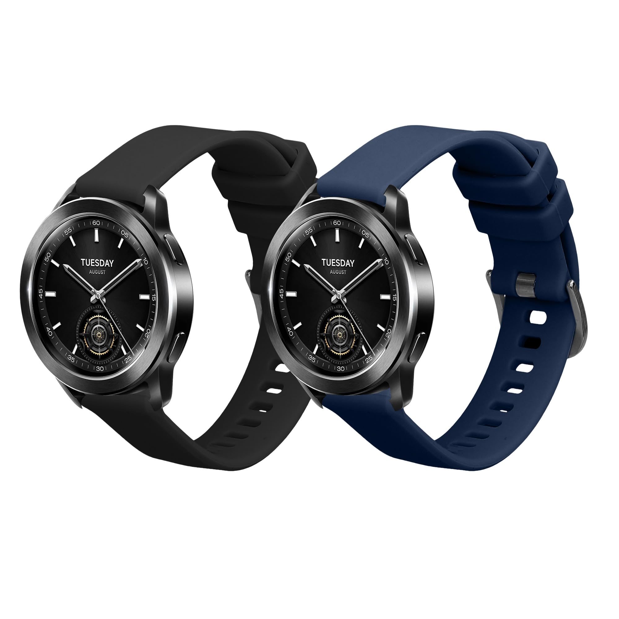 kwmobile Straps Compatible with Xiaomi Watch S3 Straps - 2x Replacement Silicone Watch Bands - Smartwatch or Fitness Tracker - Black/Dark Blue