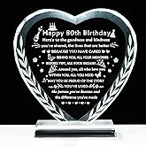 YWHL 80th Birthday Gifts for Women Men, Laser Engraving Crystal Heart Happy 80th Birthday Plaque Decorations, Gifts for 80 Year Old Women Men Mom Dad Grandma Wife Friends
