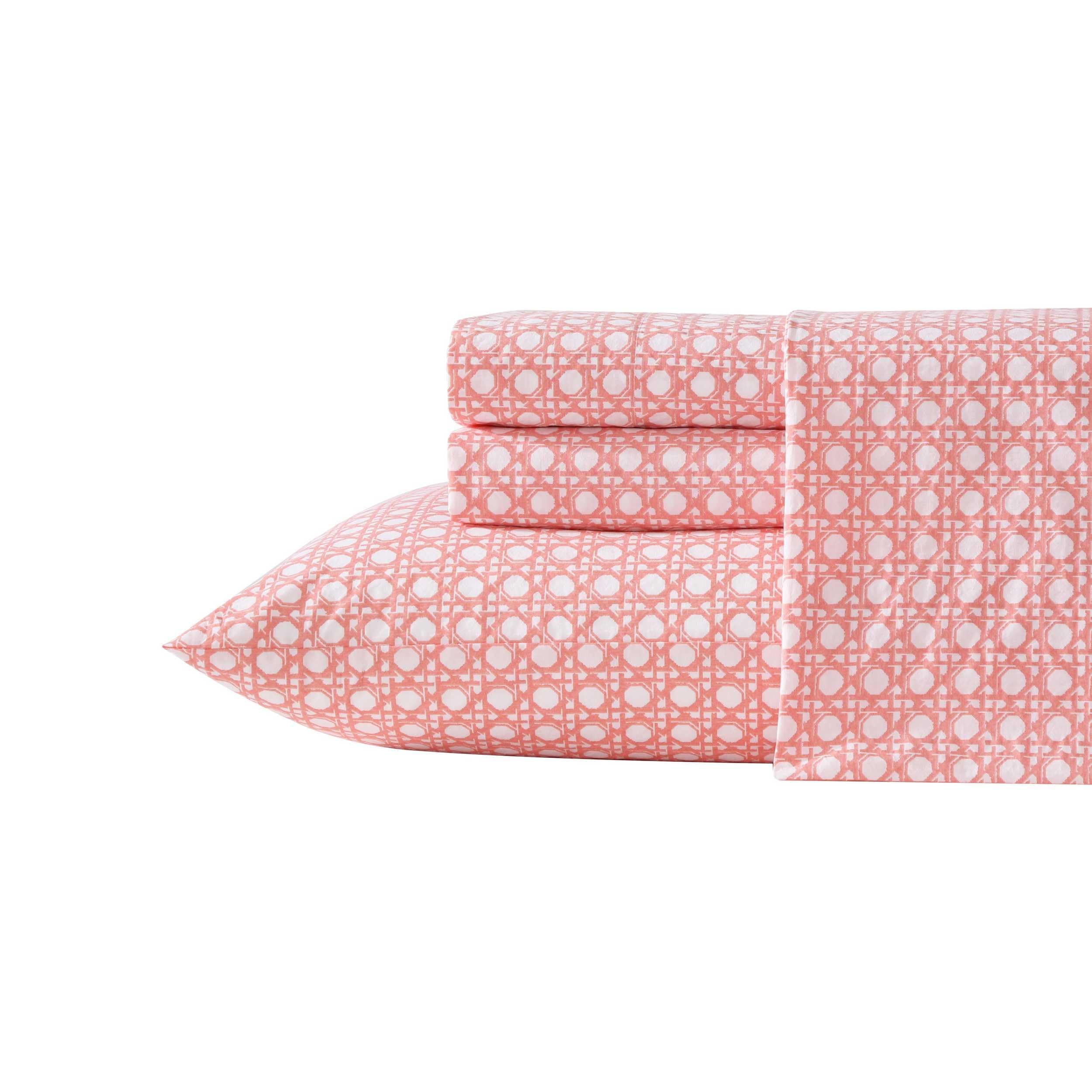 Tommy Bahama - Queen Size Sheet Set, 100% Cotton Percale Bedding with a Crisp & Cool Feel, Bed Sheets with Matching Fitted Sheet & Pillowcases (Bahama Isle Orange) Image