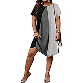 SOLY HUX Women's Plus Size Dress Color Block Short Sleeve T Shirt Dress Casual Summer Dresses