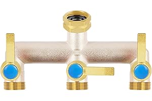UQM Upgraded Brass Garden Hose Splitter, 3/4" Hose Splitter 3 Way Heavy Duty with Extension Handles, Outdoor Faucet Splitter Water Spigot Splitter with Individual On/Off Valve