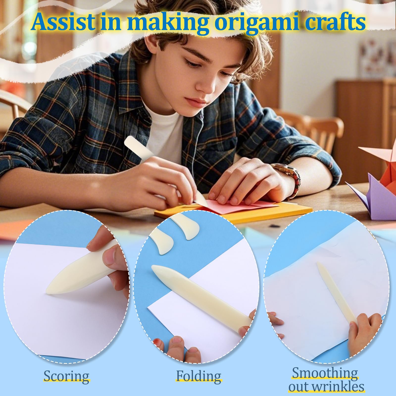 9 PCS Bone Folder and Scoring Tool Plastic Paper Folding Tool Bone Origami Creaser Book-Binding Leather Burnishing Card Making for Folding Scoring Creasing Origami Scrapbooking