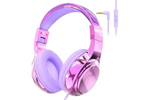 Qearfun Kids Headphones with Microphone, 85/94dB Volume Limit, Wired Foldable Over-Ear Headset, with Sharing Jack for School 