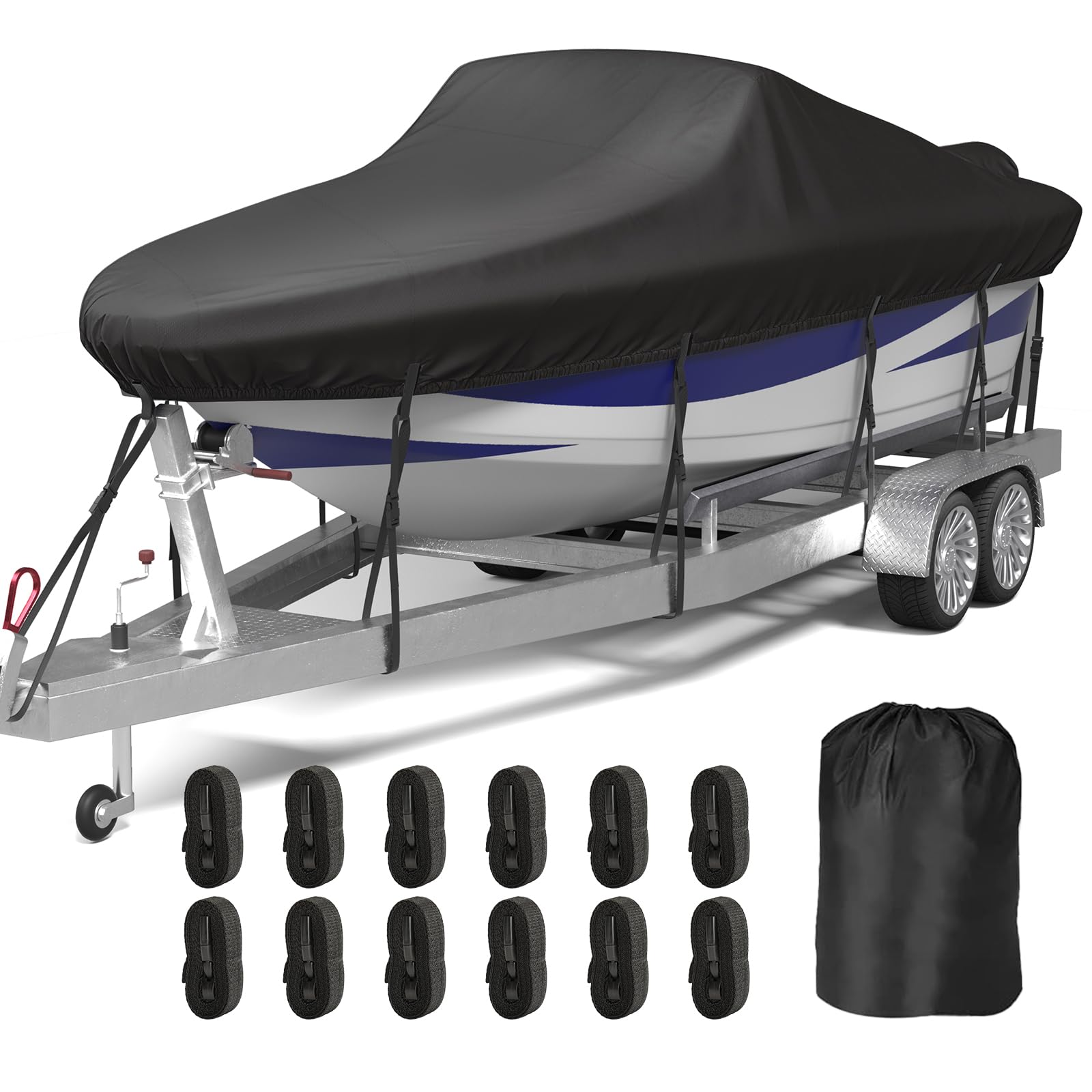 Photo 1 of MOFCOVER Trailerable Boat Cover 20-22ft, 1200D Oxford Heavy-Duty Marine Grade Waterproof Boat Cover with Storage Bag, Fits V-Hull, Tri-Hull, Bass Tracker, Fishing, Runabout Boat, Black