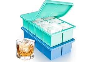 Large Ice Cube Tray 2 Pack, Lxndaser 2 Inch Silicone Ice Cube Molds for Whisky, Cocktail, Big Square Silicone Ice Trays with 