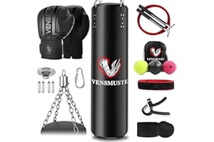 Vensmuste Punching Bag for Adults, 4FT PU Heavy Boxing Bag Set, Heavy Punching Bag with 12OZ Gloves for MMA Karate Kickboxing Boxing Muay Thai Training at Home or Gym - Unfilled Heavy Bag