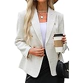 ELLEVEN Women's Tweed Blazers Business Casual - Long Sleeve Double Breasted Jackets Open Front Work Suits