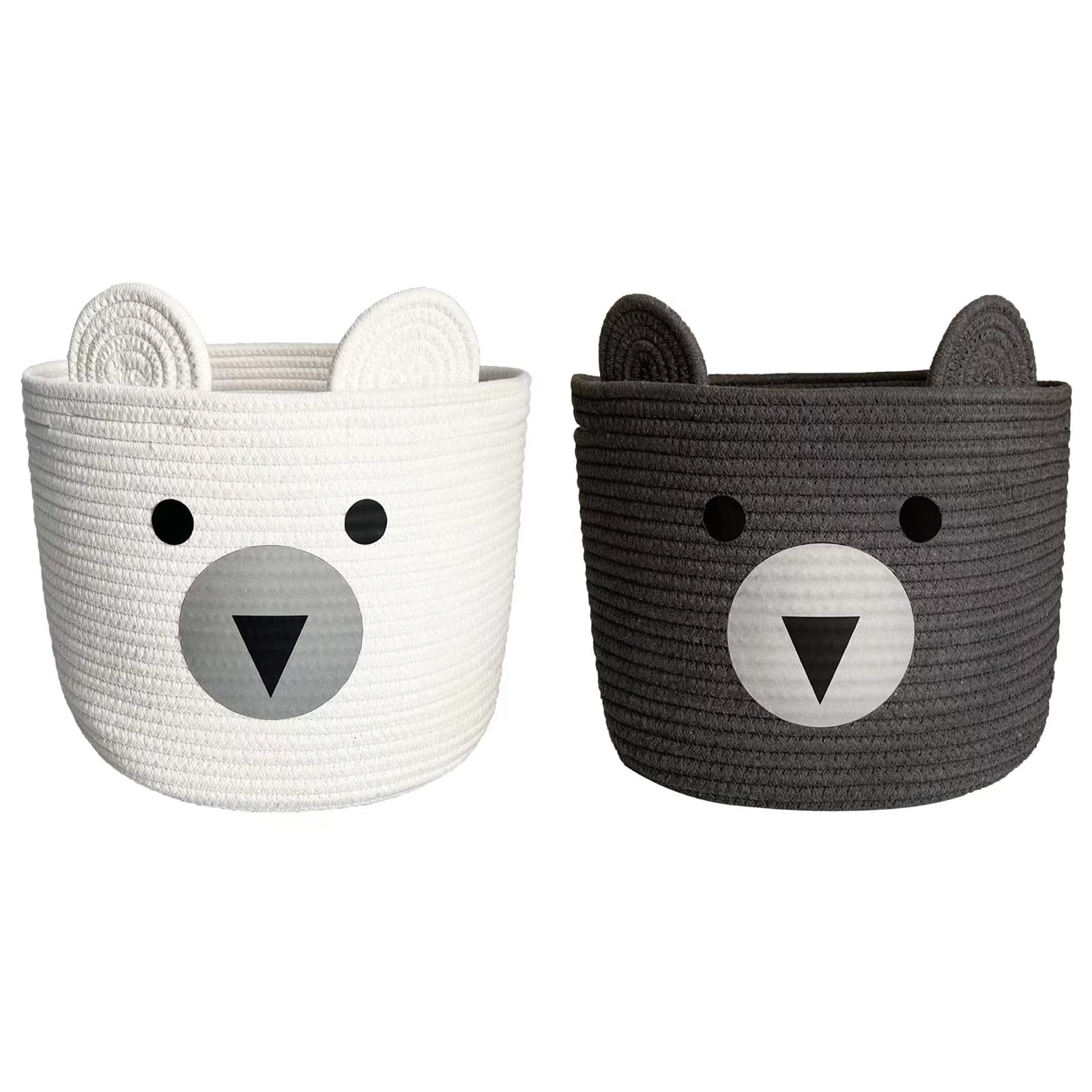 Bigepige Kids Toy Storage Basket , Woven Cotton Rope Hamper Basket, Baby Toy Box Cat & Dog Toy Storage, Kids Laundry Basket White Grey Bear