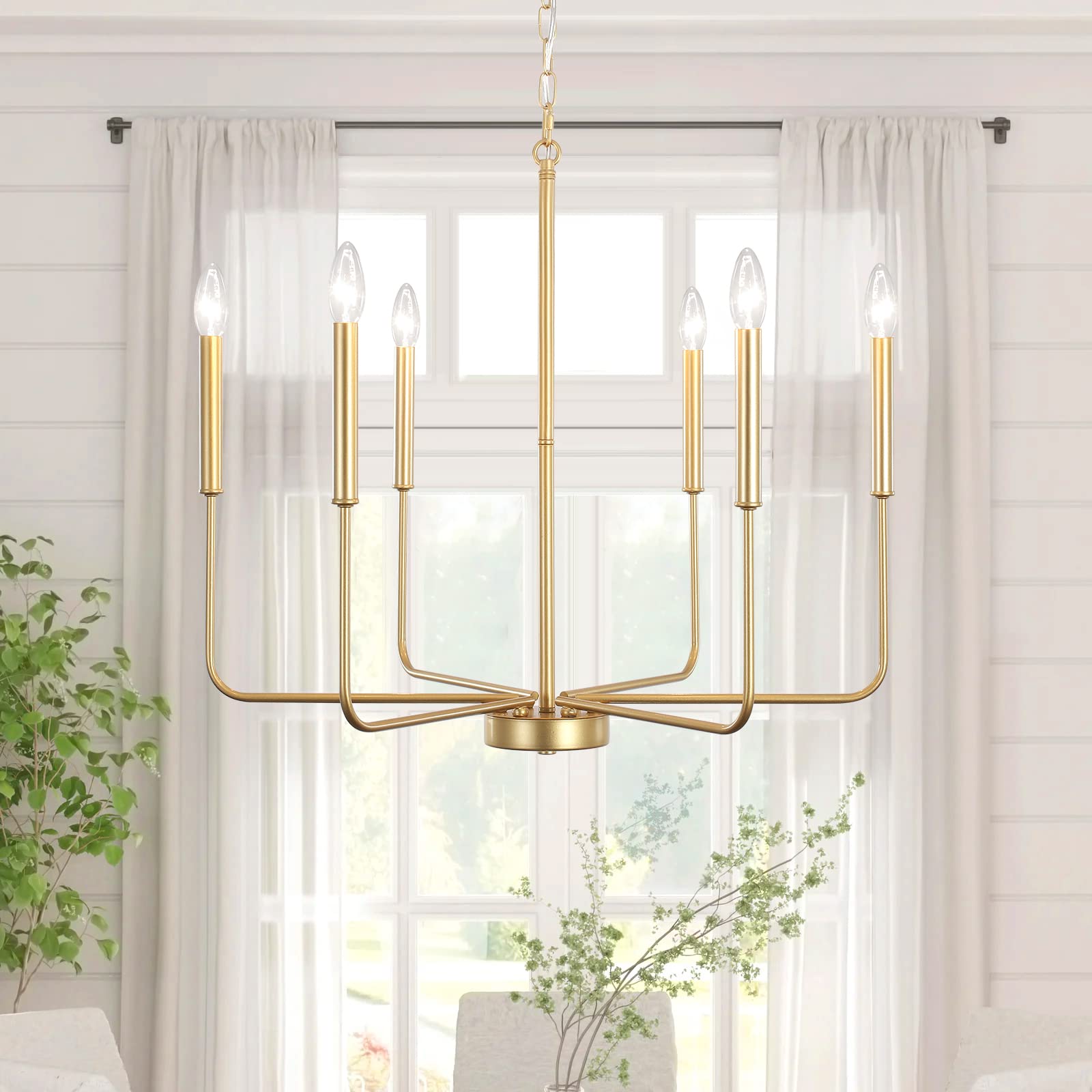 Photo 1 of ALISADABOY Spray Gold Chandeliers for Dining Room 26.2'' Modern Farmhouse Candle Chandelier 6-Light Rustic Pendant Lighting Fixture Industrial Ceiling Light for Living Room Foyer Entryway Kitchen
