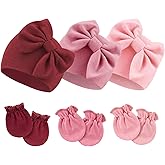 BQUBO Newborn Girls Hats Baby Hat and Mittens Set Infant Caps Bow Hospital Beanie with No Scratch Mittens for Baby Boys Girls
