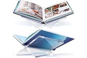 UIKJOY Acrylic Book Stand Clear Acrylic Book Holder, 8.5" x 6.4" x 3.5" Open Book Holder Stand for Display and Reading Cookbooks, Art Books, Bibles, Magazines - Home and Office (Clear, Medium)
