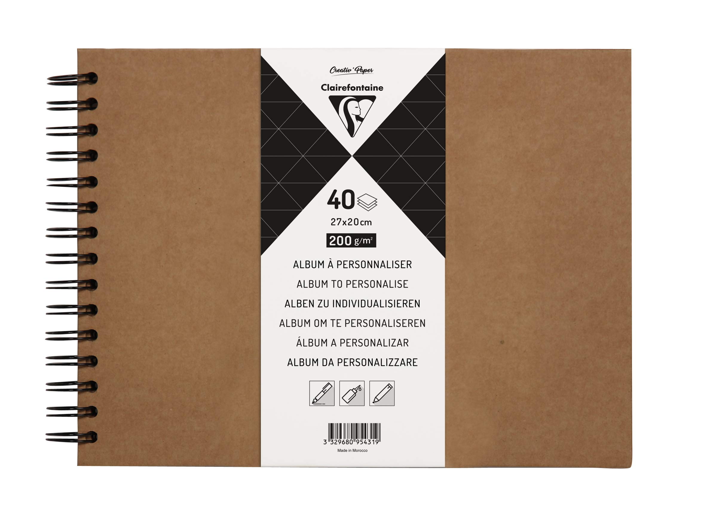 Clairefontaine 95431C Spiral Personalized Album 40 Sheets of Thick Kraft Paper 200g/m² Format 27x20 cm - Kraft Hard Cover - Creative leisure, DIY, Scrapbooking