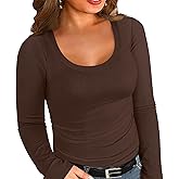 Chulianyouhuo Plus Size Womens Long Sleeve Shirts Scoop Neck Ribbed Knit Slim Fitted Tops Casual Basic Tee 2025 Fall Outfits