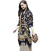 DANA XU 100% Merino Wool Extra Large Pashmina Blanket Travel Scarf Cashmere Wrap for Women Fall Winter Oversize Shawl Floral