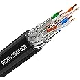 Syston Cable Cat8 Ethernet Bulk Raw Cable 2000MHz 2GHz 40GB 100 ft Solid Bare Copper S/FTP Individual electromagnetic Tinned Copper Braid Shield 22/4 4 Pair 22 AWG CMR FT4 UTP Black Order to Cut