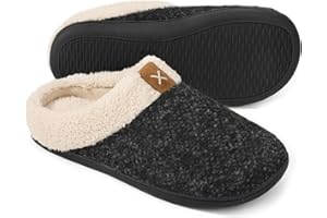 ULTRAIDEAS Mens Slip On Slippers, Sherpa Lined House Shoes with Memory Foam for Indoor Outdoor, Machine Washable